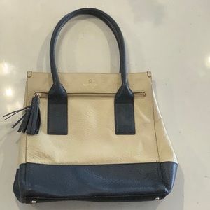Kate Spade Large Shoulder Bag/ Tote with Navy detailed beige with gold hardware